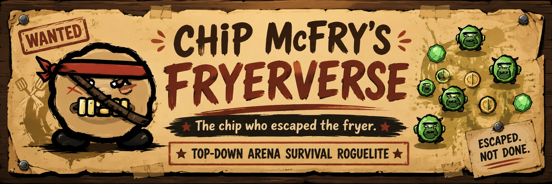 Chip McFry’s Fryerverse wanted-poster banner